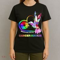 Hummingbird Whatever Color Cancer Sucks Fight Cancer Ribbons T-Shirt thumb 4