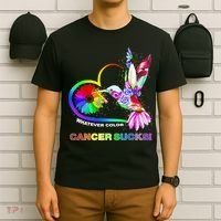 Hummingbird Whatever Color Cancer Sucks Fight Cancer Ribbons T-Shirt thumb 6