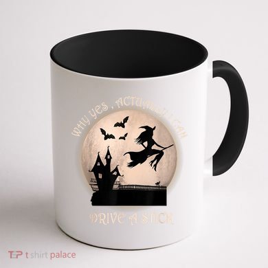 Halloween Witch Costume Why Yes Actually I Can Drive A Stick Coffee Mug back