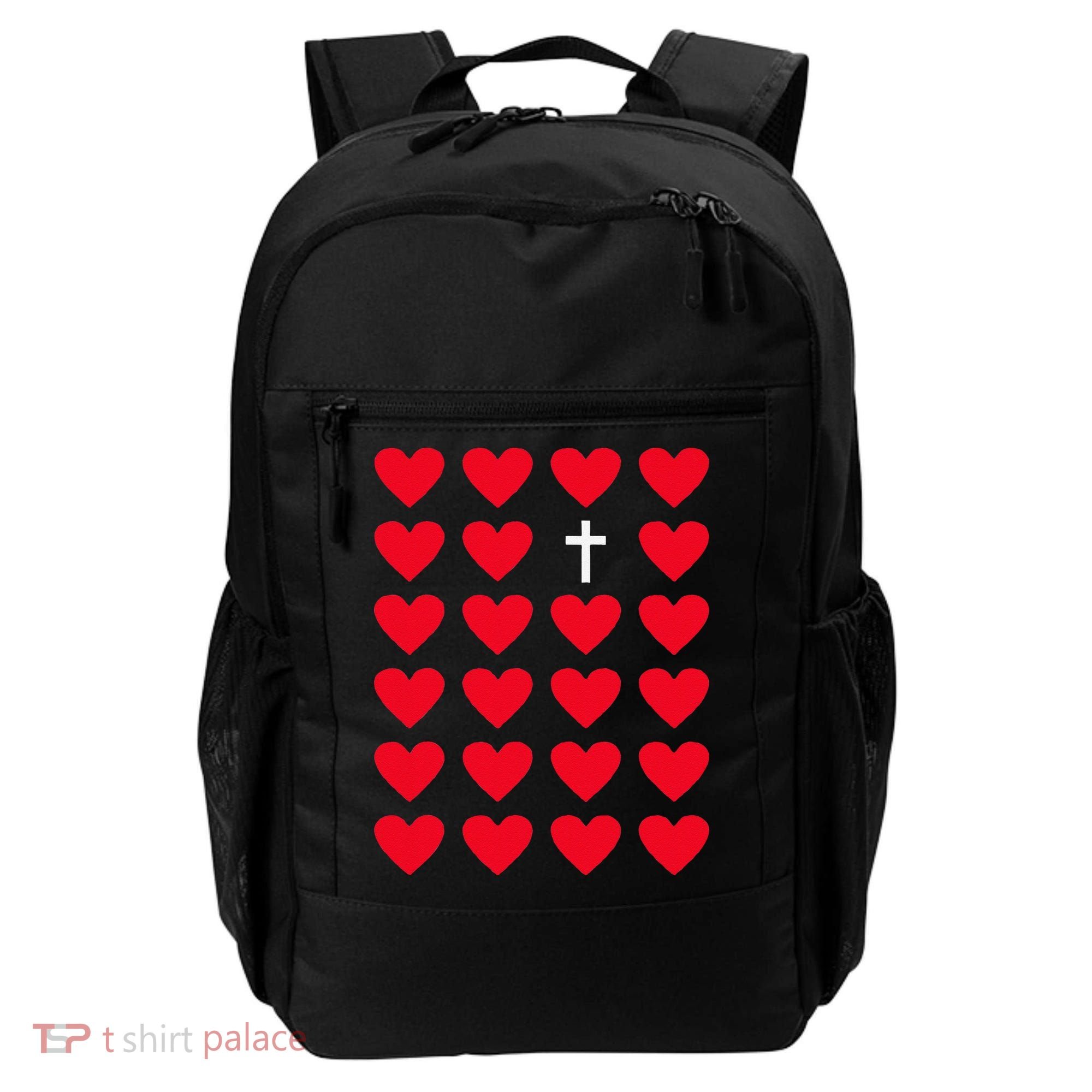 Hearts With Cross Christian Religious Valentines Day Jesus Backpack