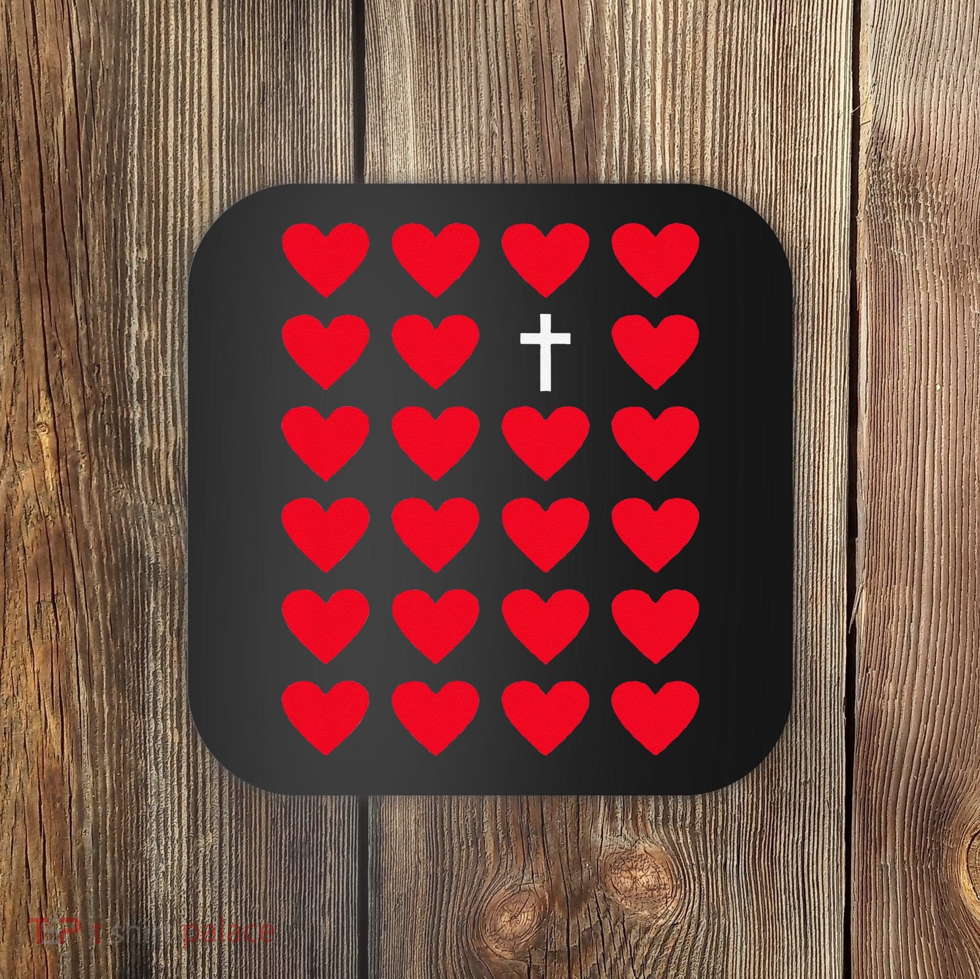 Hearts With Cross Christian Religious Valentines Day Jesus Coaster