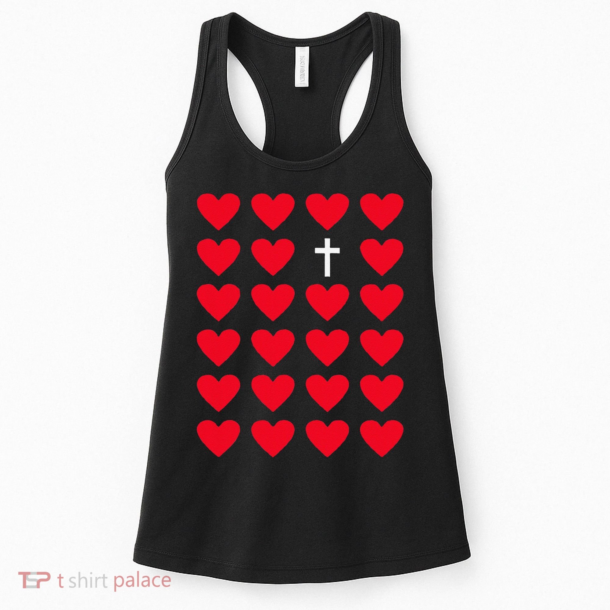 Hearts With Cross Christian Religious Valentines Day Jesus Women's Tank Top
