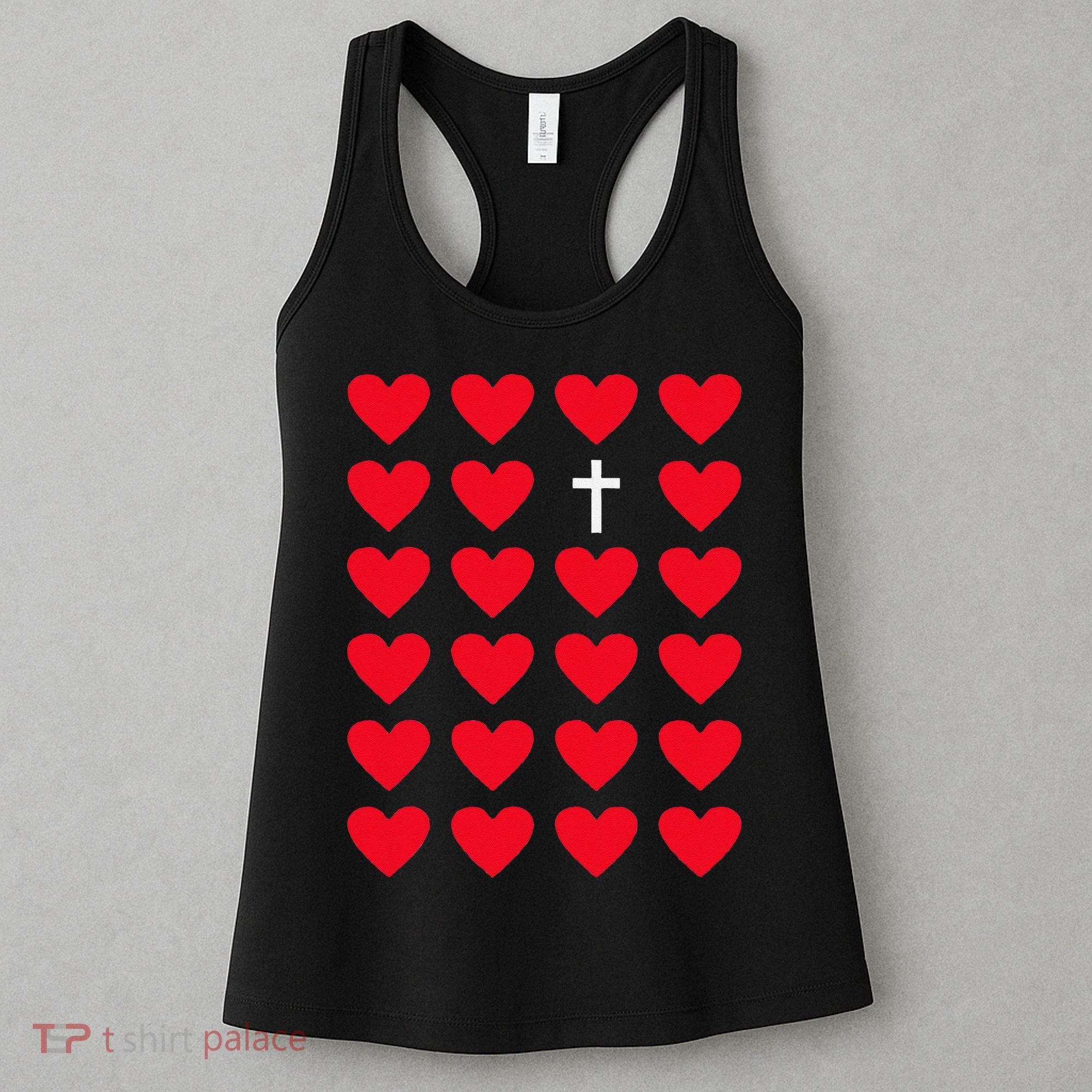 Hearts With Cross Christian Religious Valentines Day Jesus Women's Tank Top