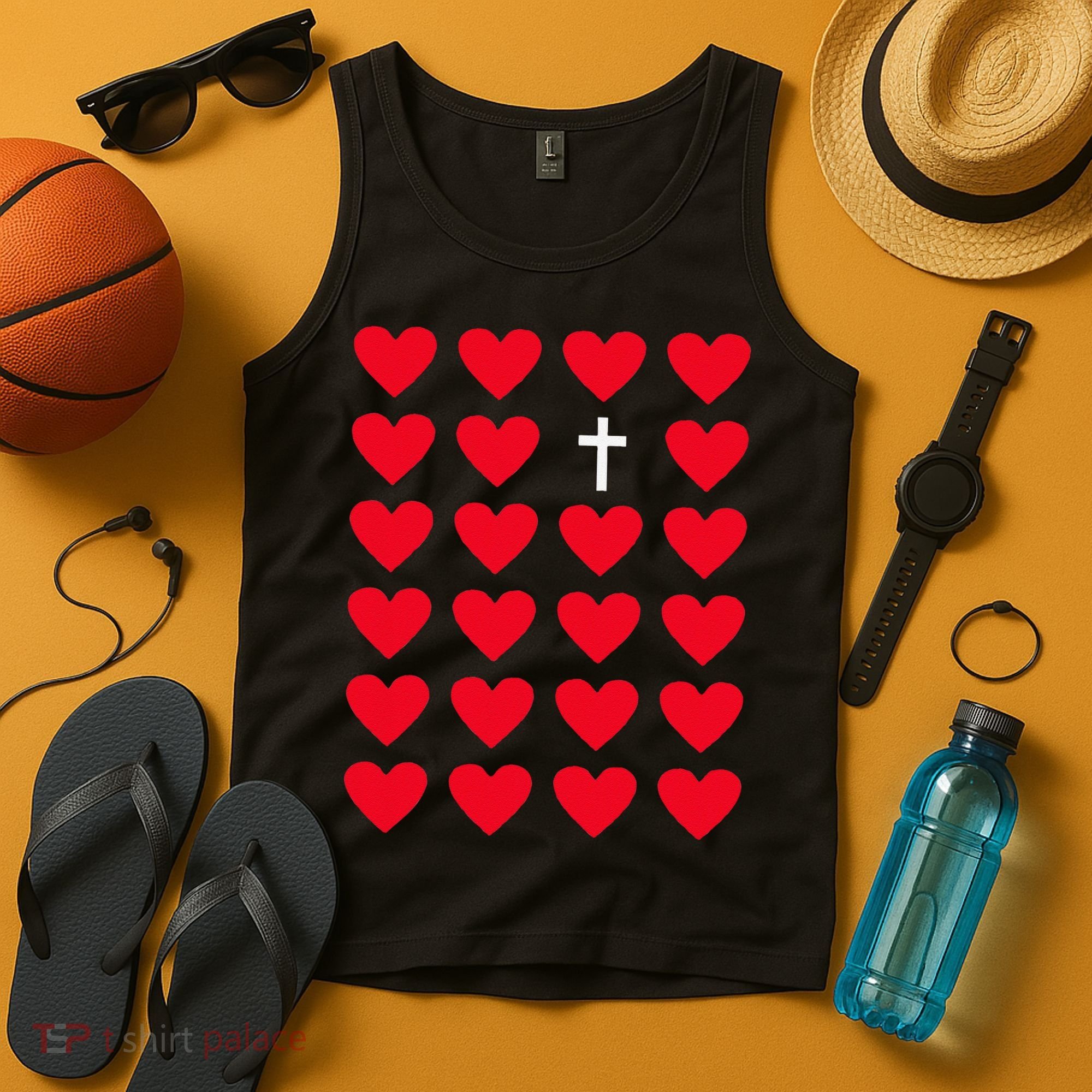 Hearts With Cross Christian Religious Valentines Day Jesus Tank Top