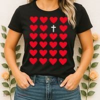 Hearts With Cross Christian Religious Valentines Day Jesus Women's T-Shirt thumb 2