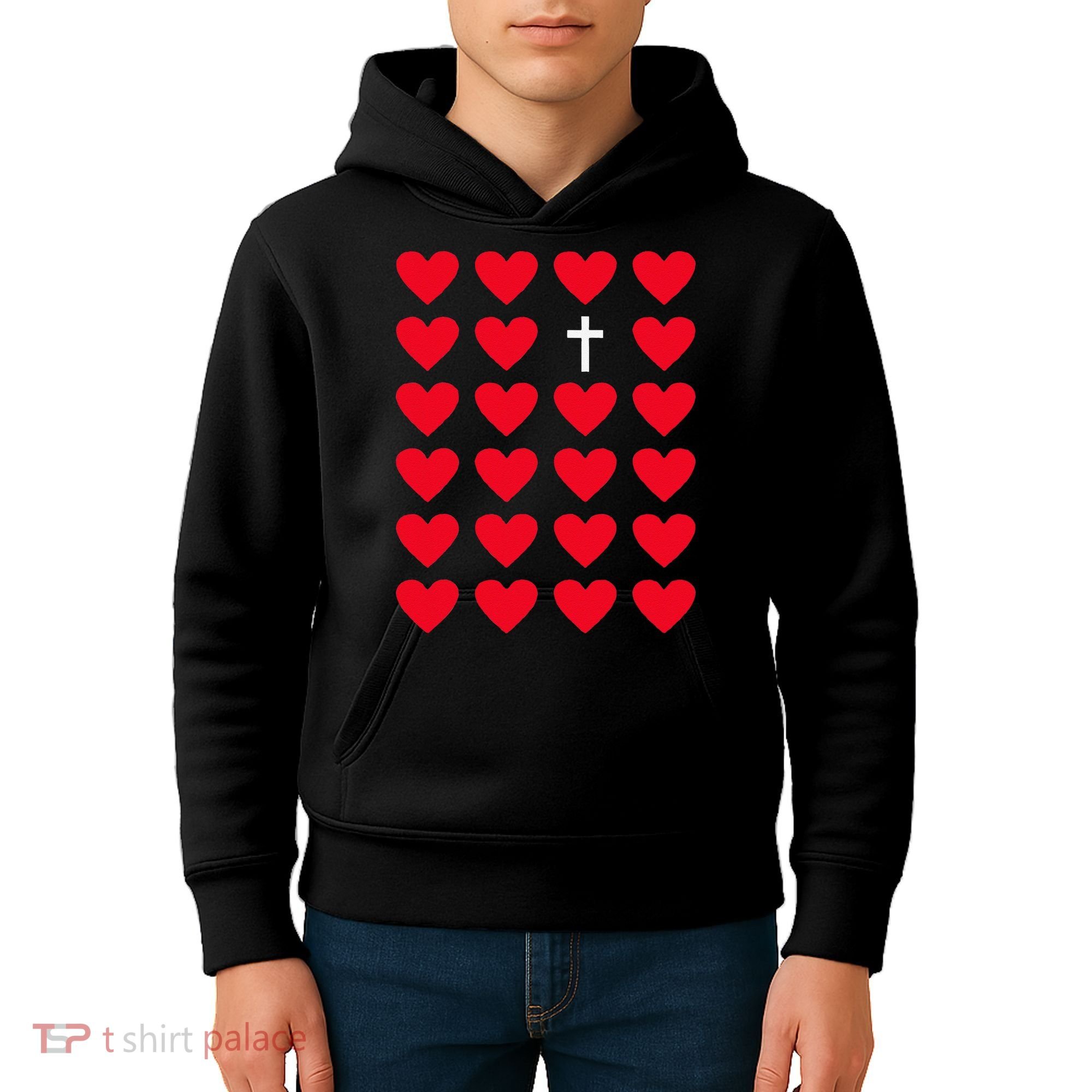 Hearts With Cross Christian Religious Valentines Day Jesus Kids Hoodie