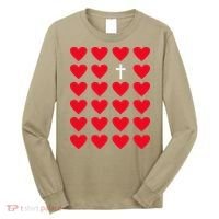 Hearts With Cross Christian Religious Valentines Day Jesus Long Sleeve Shirt thumb 0