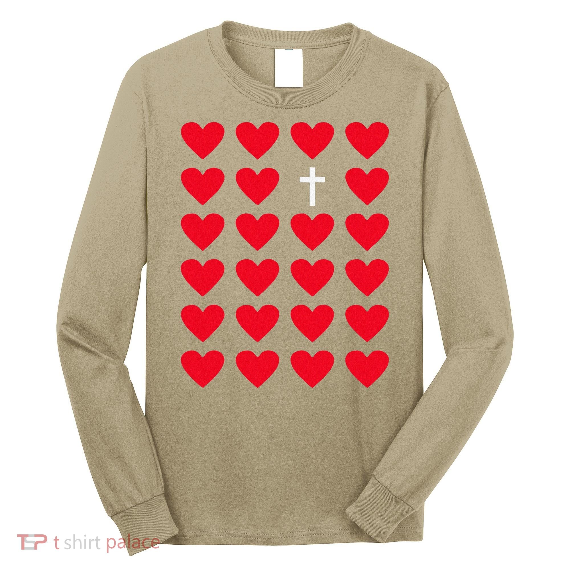 Hearts With Cross Christian Religious Valentines Day Jesus Long Sleeve Shirt