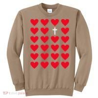 Hearts With Cross Christian Religious Valentines Day Jesus Sweatshirt thumb 0