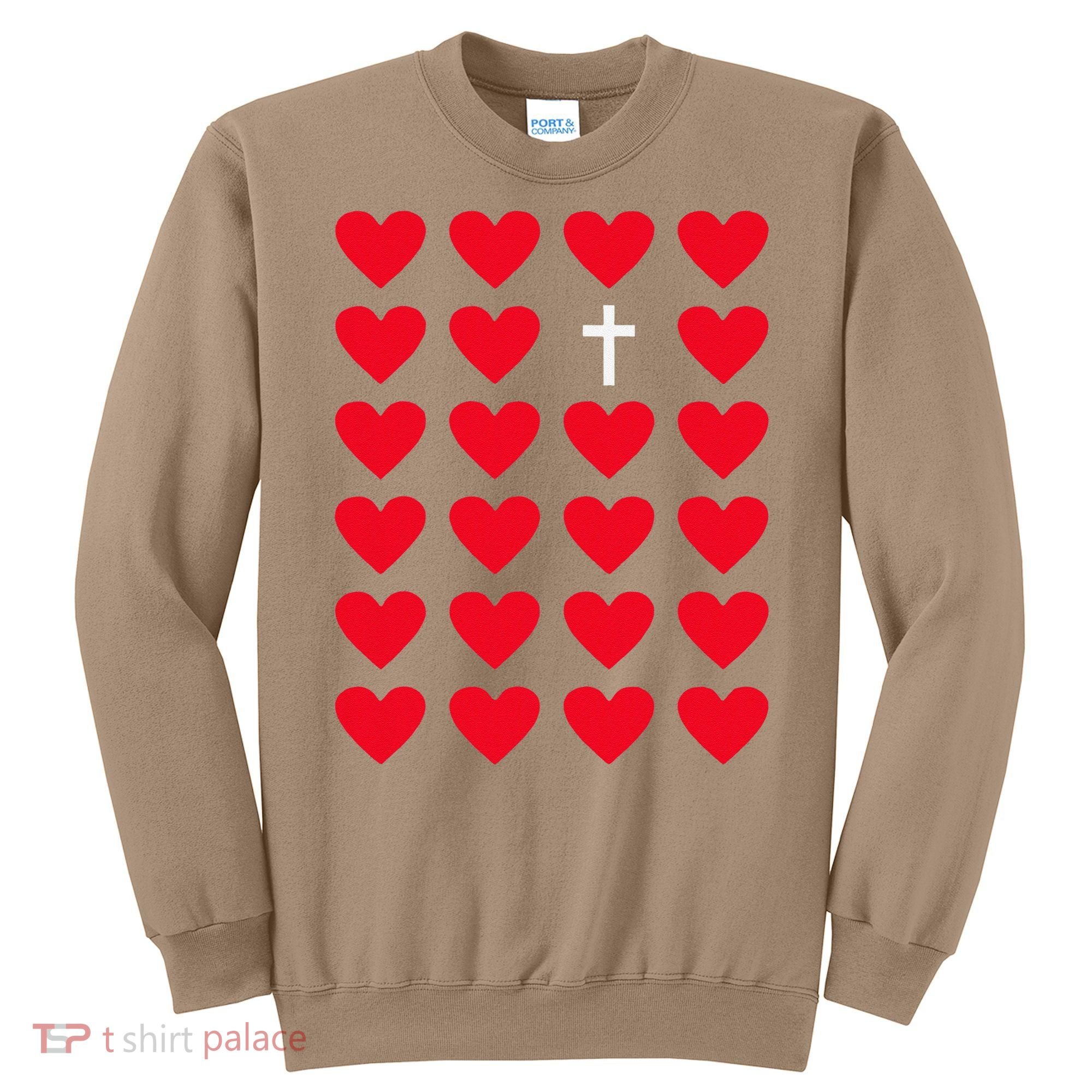 Hearts With Cross Christian Religious Valentines Day Jesus Sweatshirt