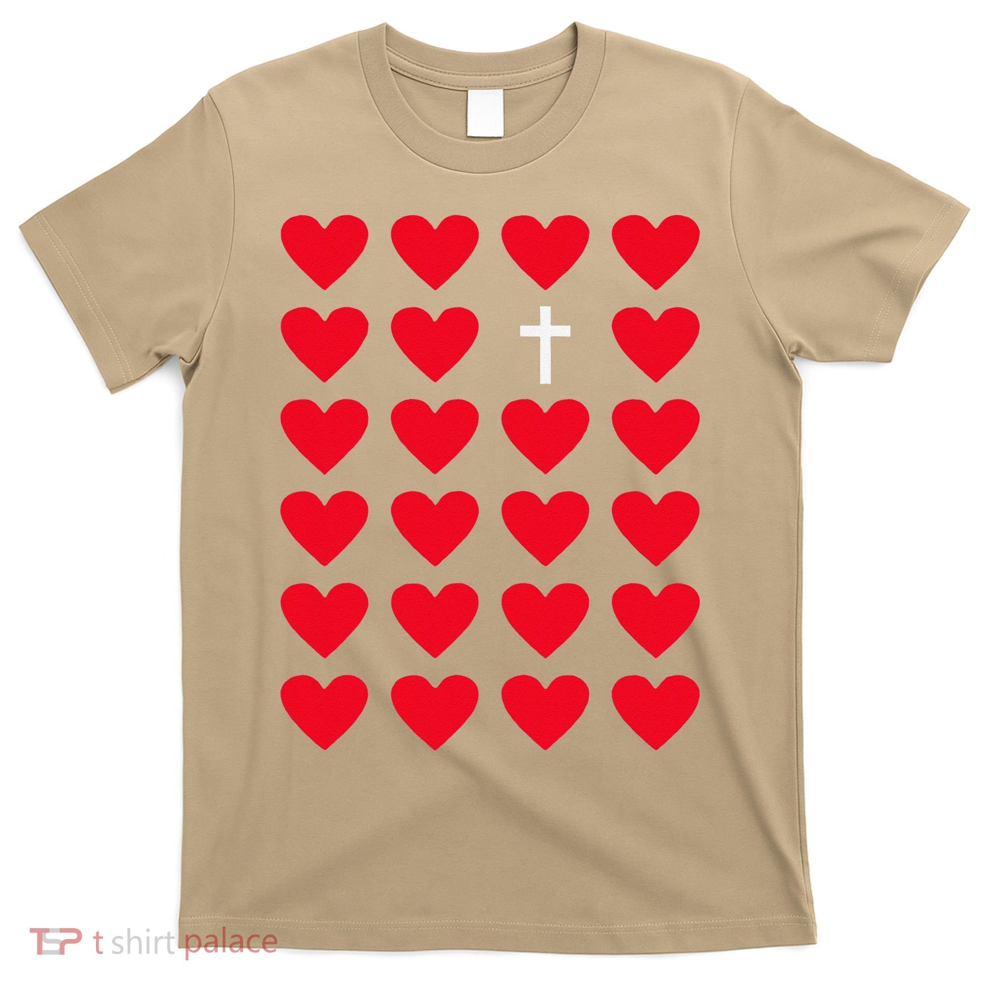 Hearts With Cross Christian Religious Valentines Day Jesus T-Shirt