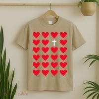 Hearts With Cross Christian Religious Valentines Day Jesus T-Shirt thumb 2