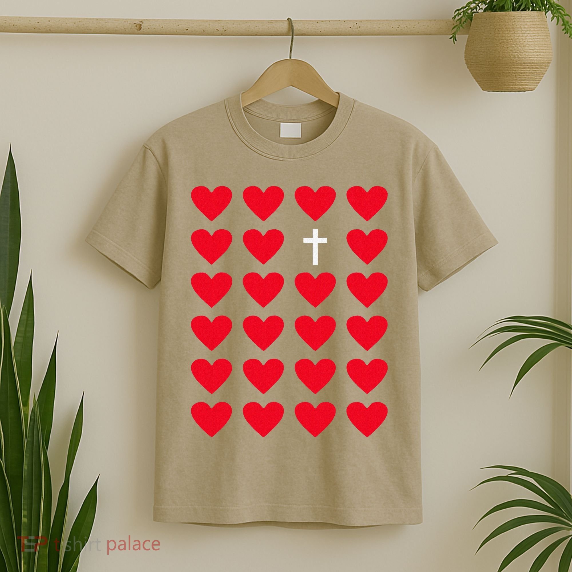Hearts With Cross Christian Religious Valentines Day Jesus T-Shirt