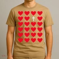 Hearts With Cross Christian Religious Valentines Day Jesus T-Shirt thumb 3