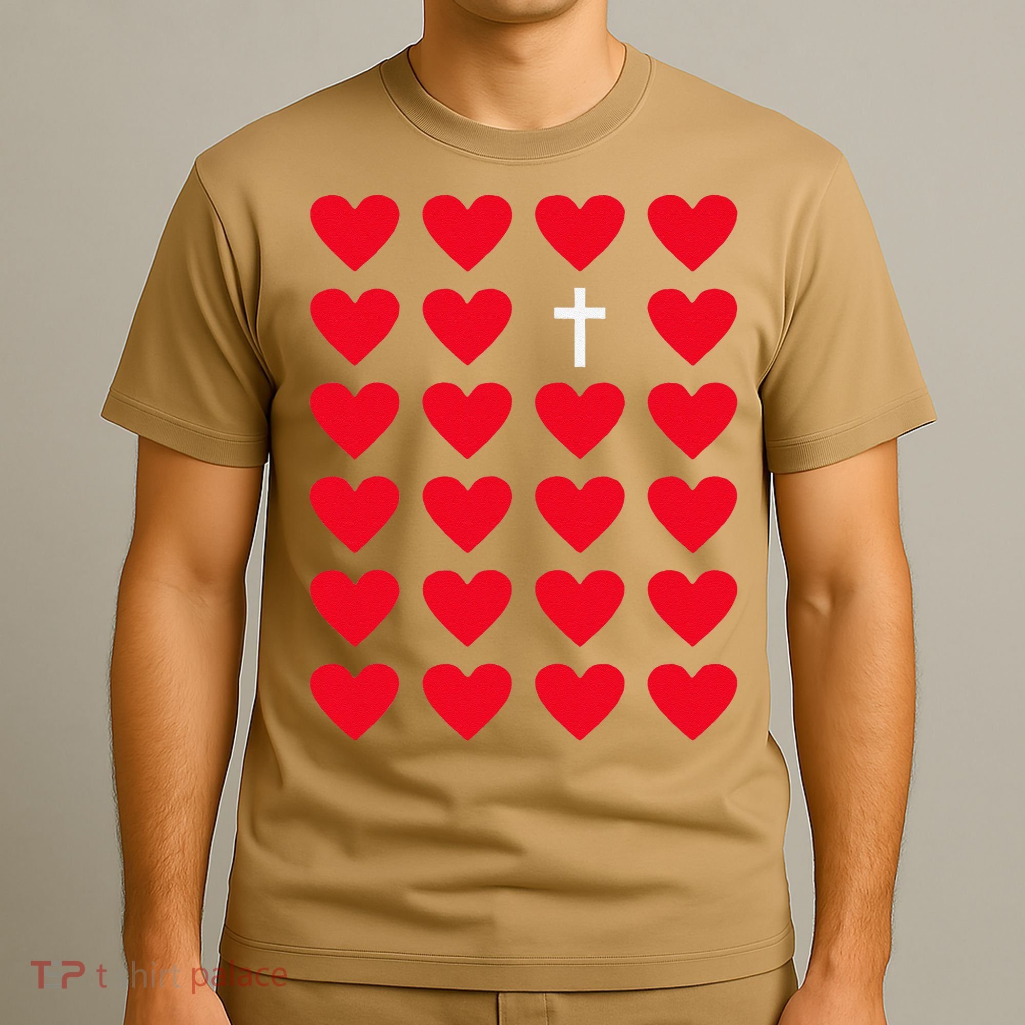 Hearts With Cross Christian Religious Valentines Day Jesus T-Shirt