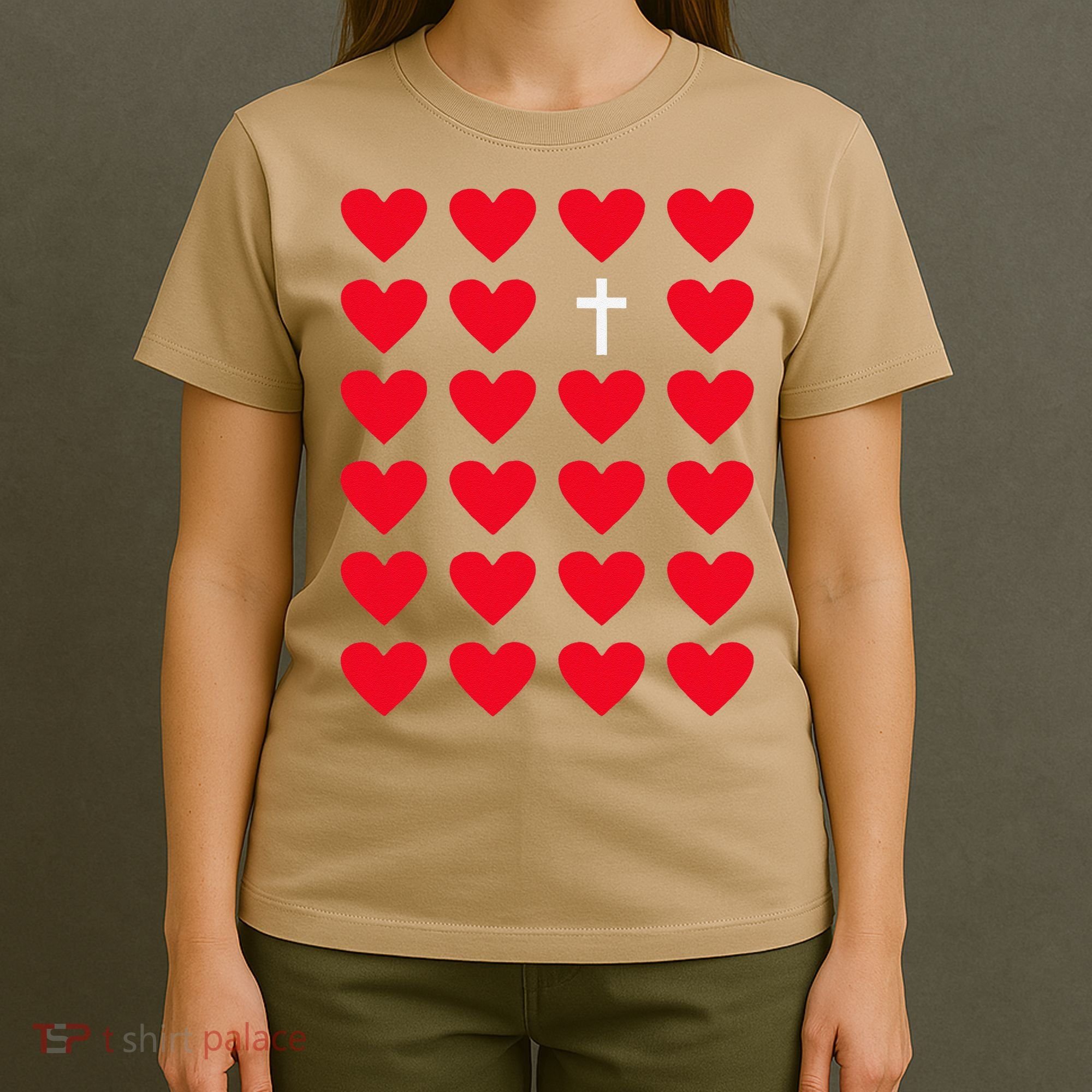 Hearts With Cross Christian Religious Valentines Day Jesus T-Shirt