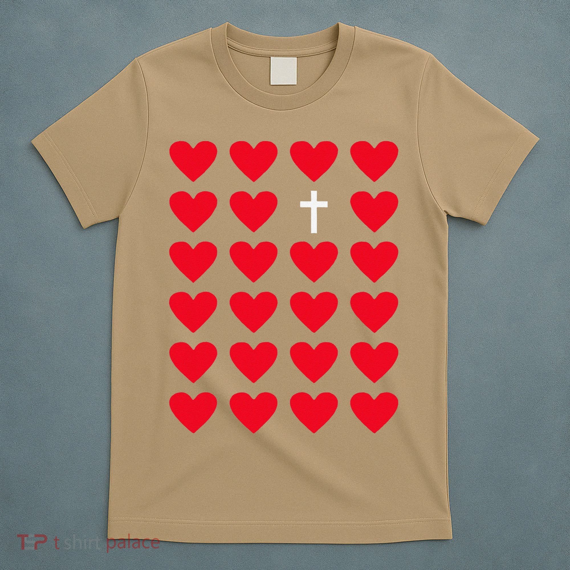 Hearts With Cross Christian Religious Valentines Day Jesus T-Shirt