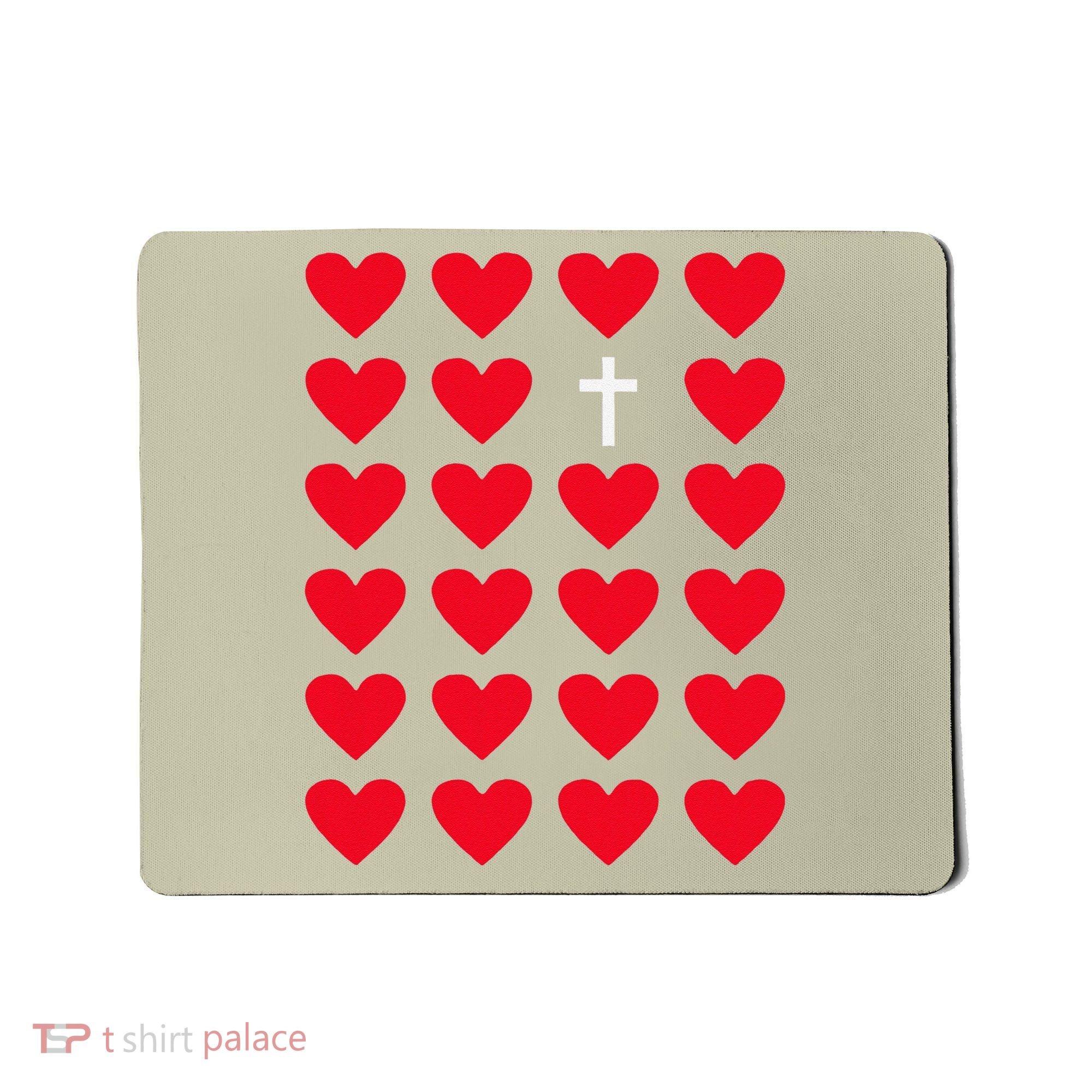 Hearts With Cross Christian Religious Valentines Day Jesus Mousepad