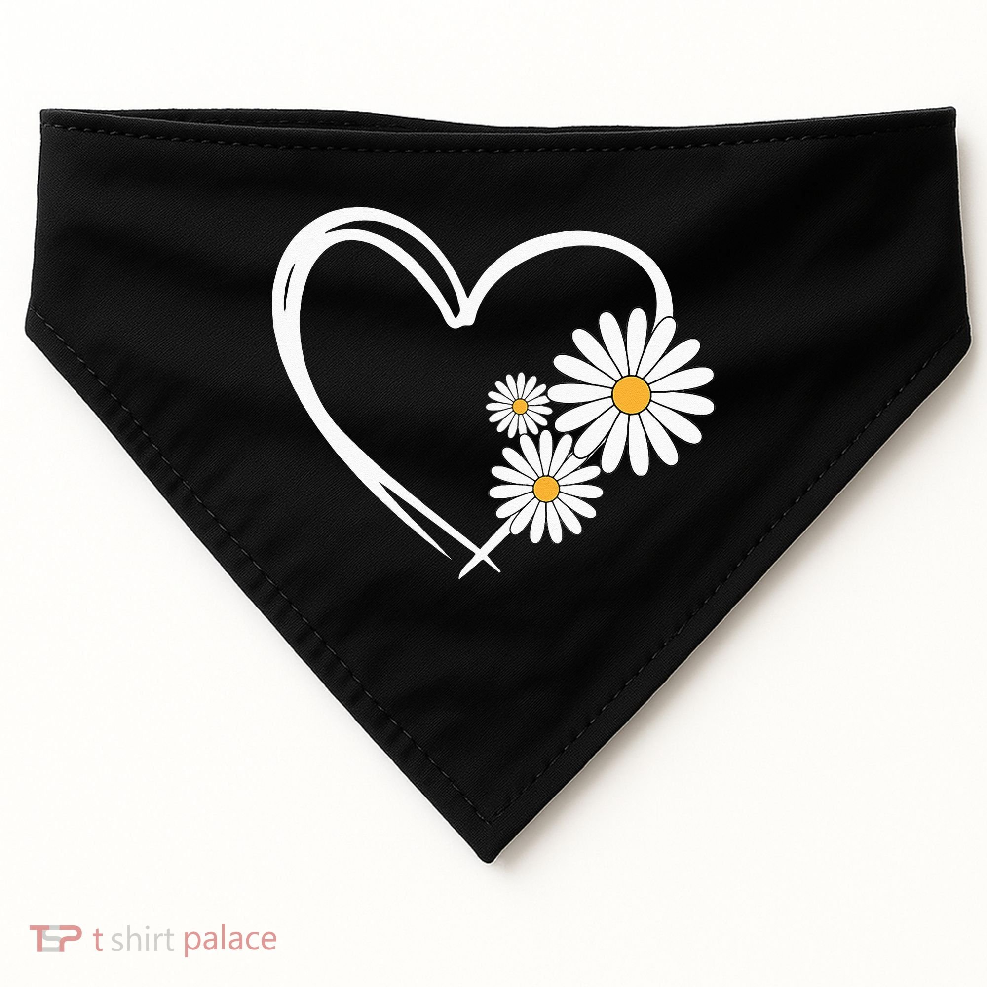 Heart With Daisy Flowers Daisies With Heart Outline USA-Made Doggie Bandana