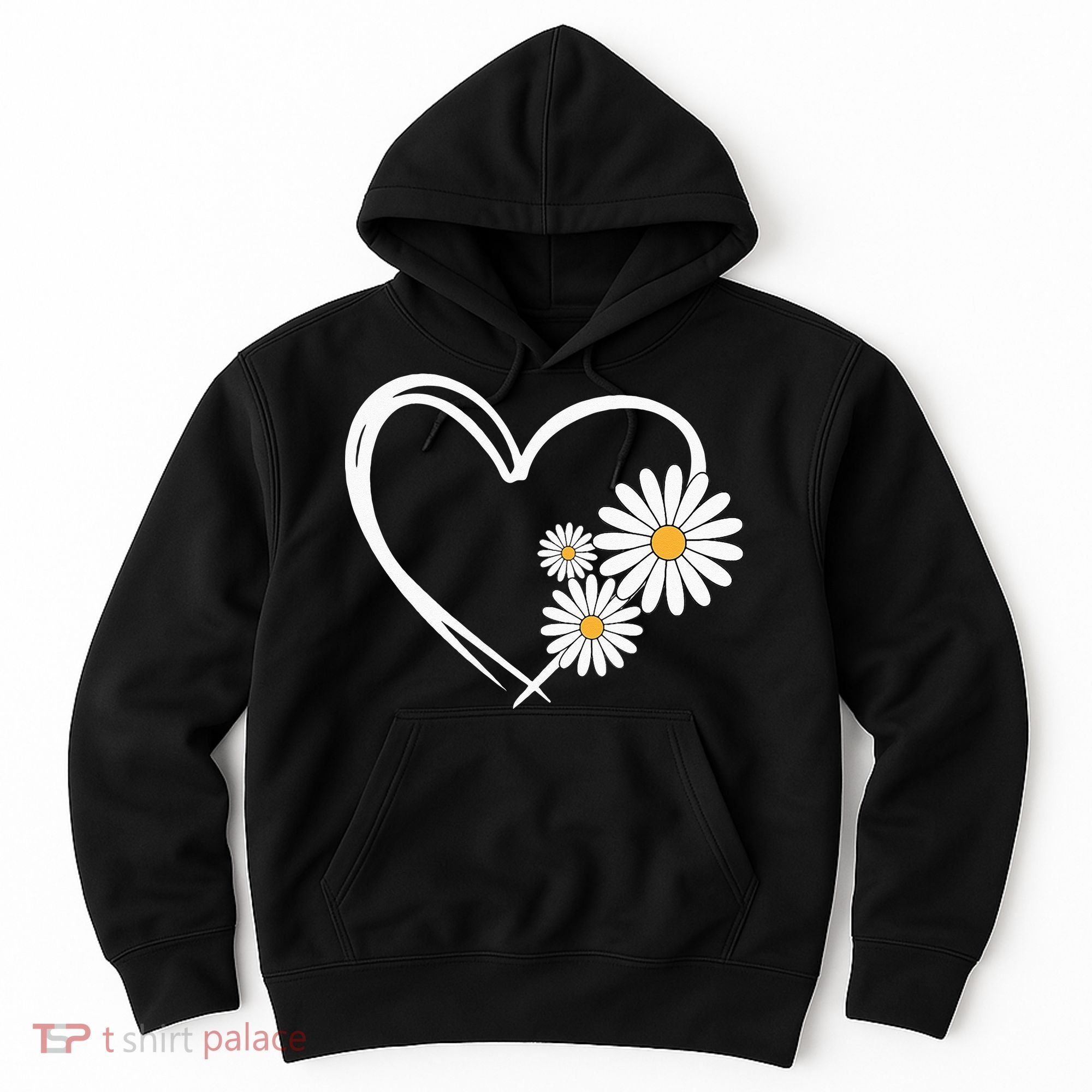 Heart With Daisy Flowers Daisies With Heart Outline Hoodie