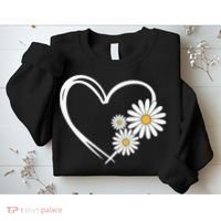 Heart With Daisy Flowers Daisies With Heart Outline Sweatshirt thumb 2