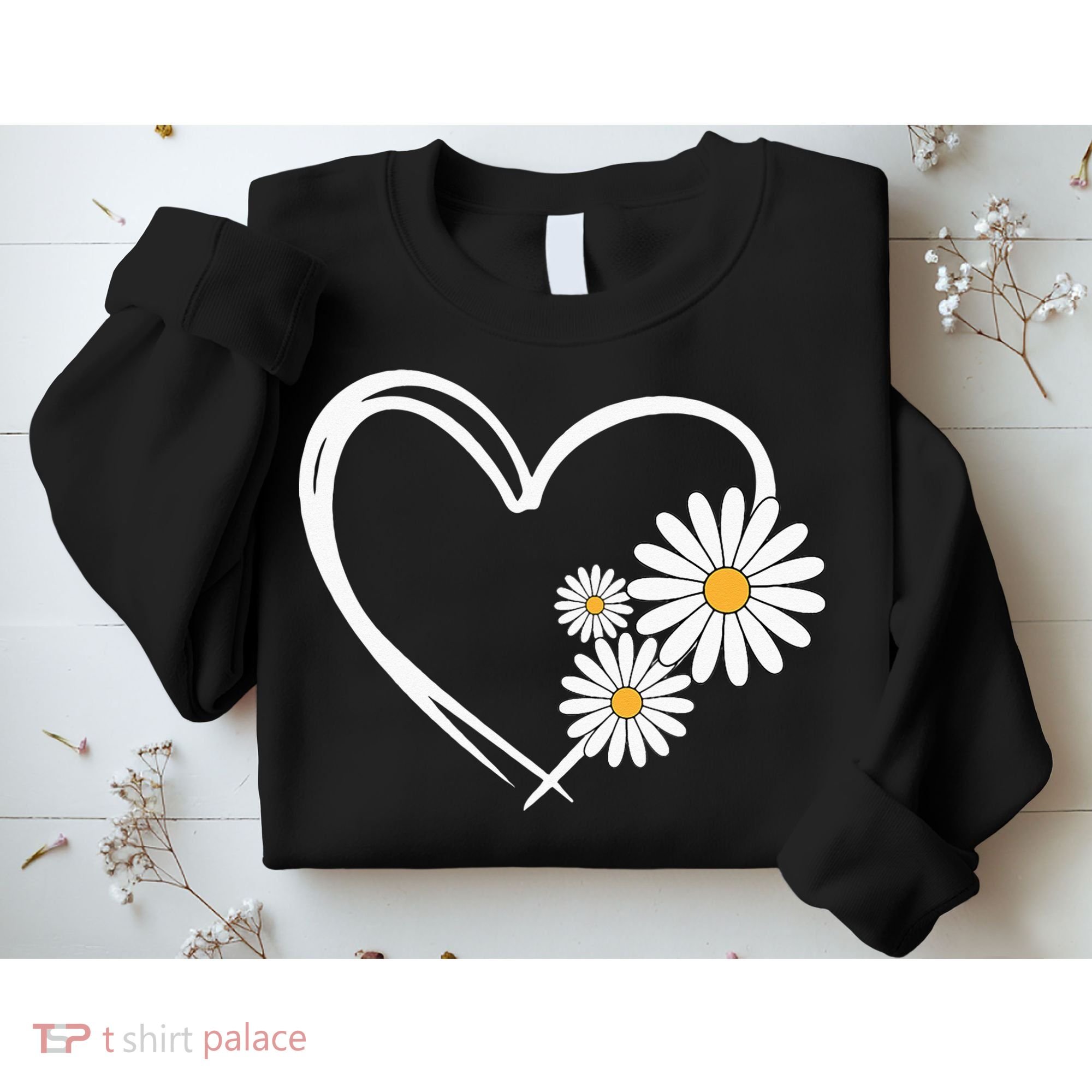 Heart With Daisy Flowers Daisies With Heart Outline Sweatshirt