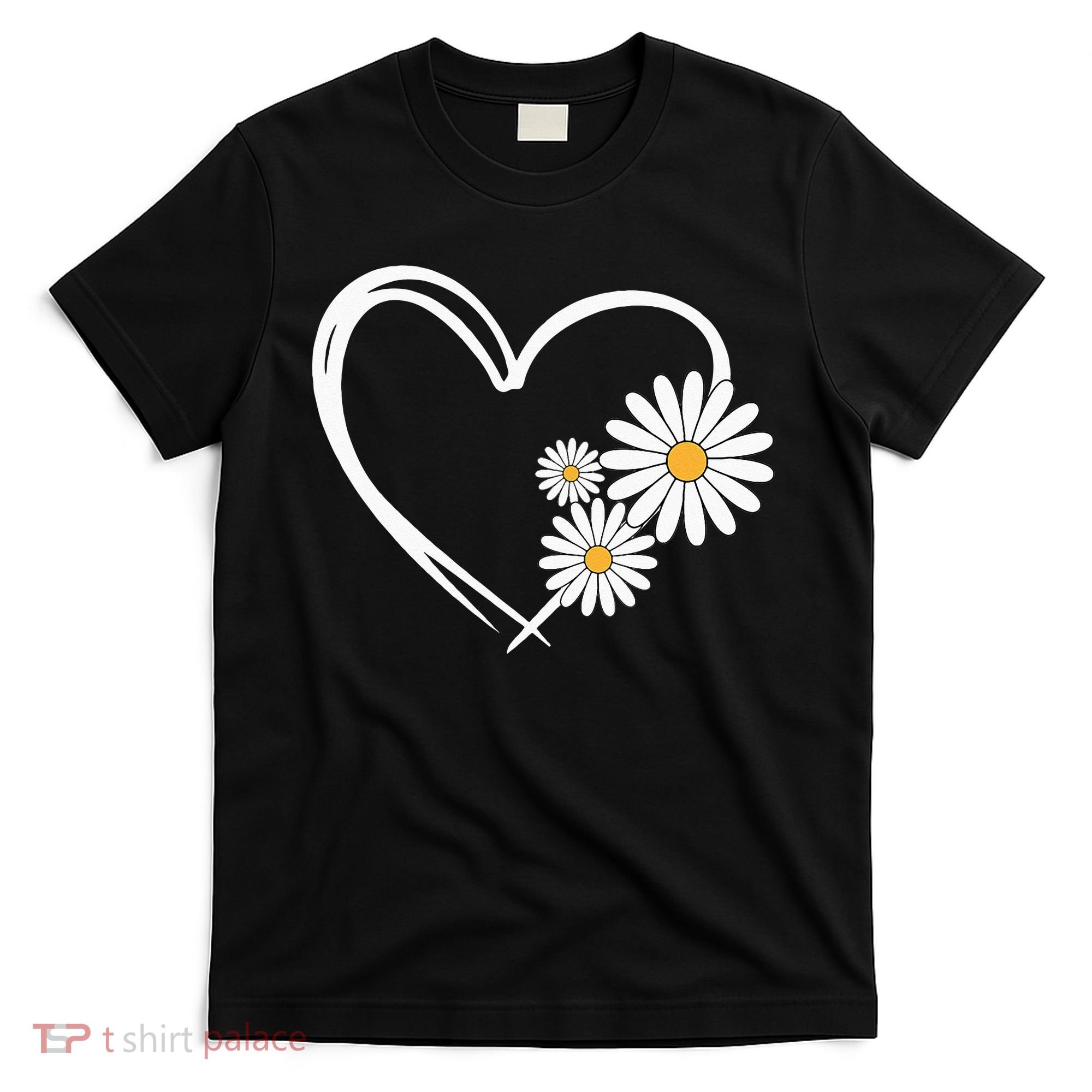 Heart With Daisy Flowers Daisies With Heart Outline T-Shirt