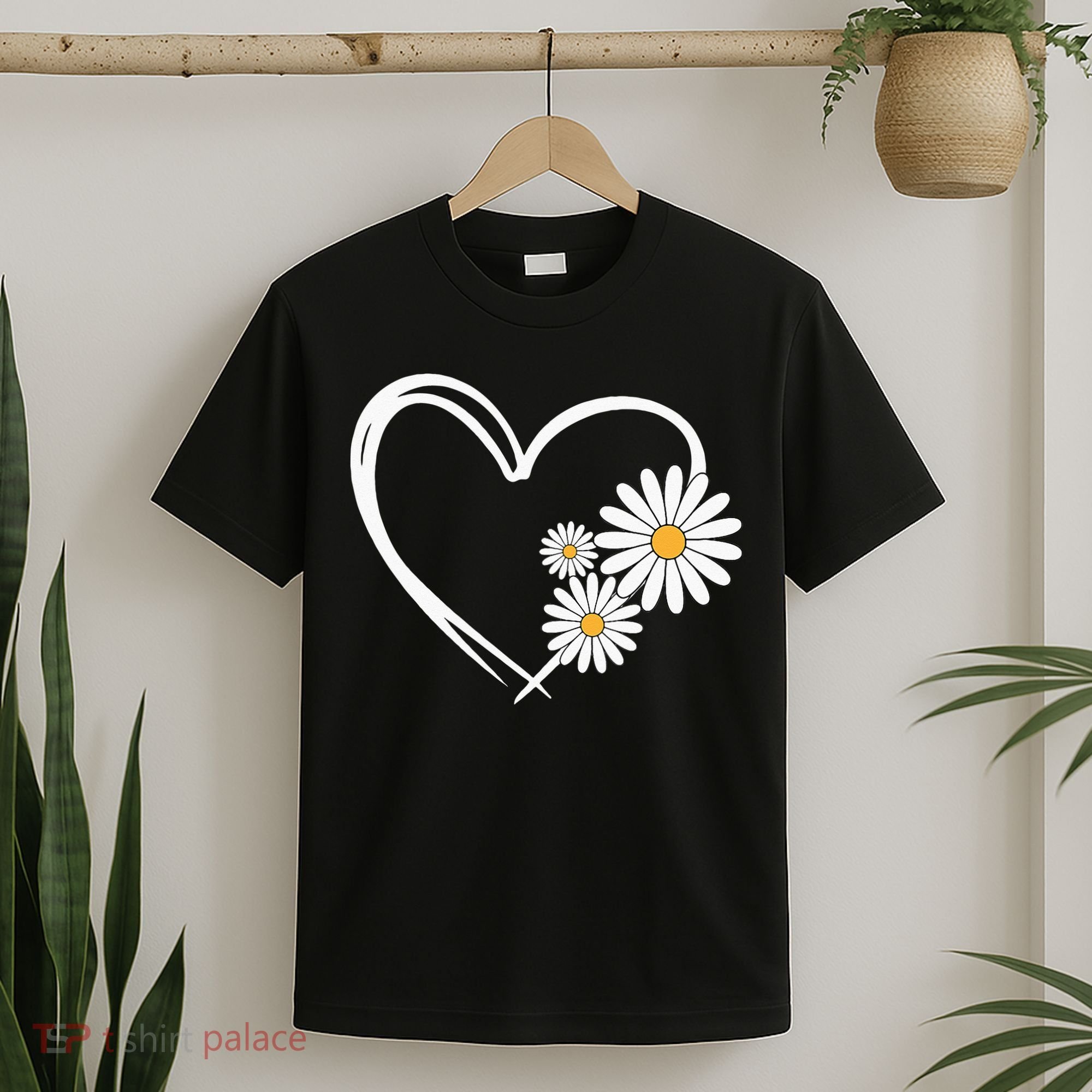 Heart With Daisy Flowers Daisies With Heart Outline T-Shirt