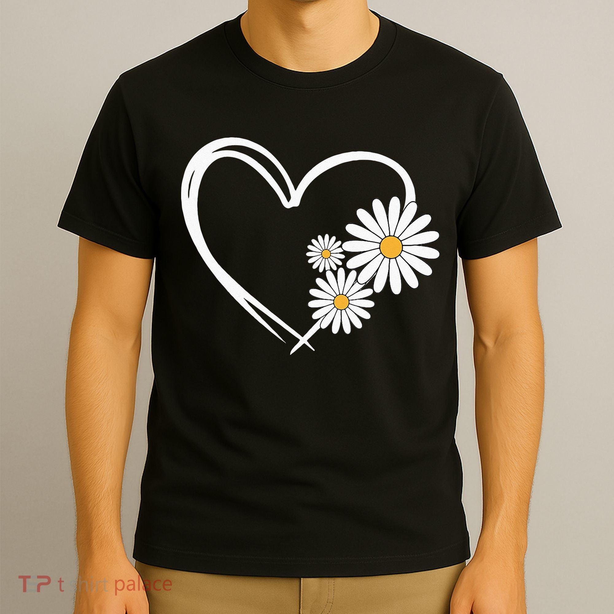 Heart With Daisy Flowers Daisies With Heart Outline T-Shirt