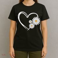Heart With Daisy Flowers Daisies With Heart Outline T-Shirt thumb 4