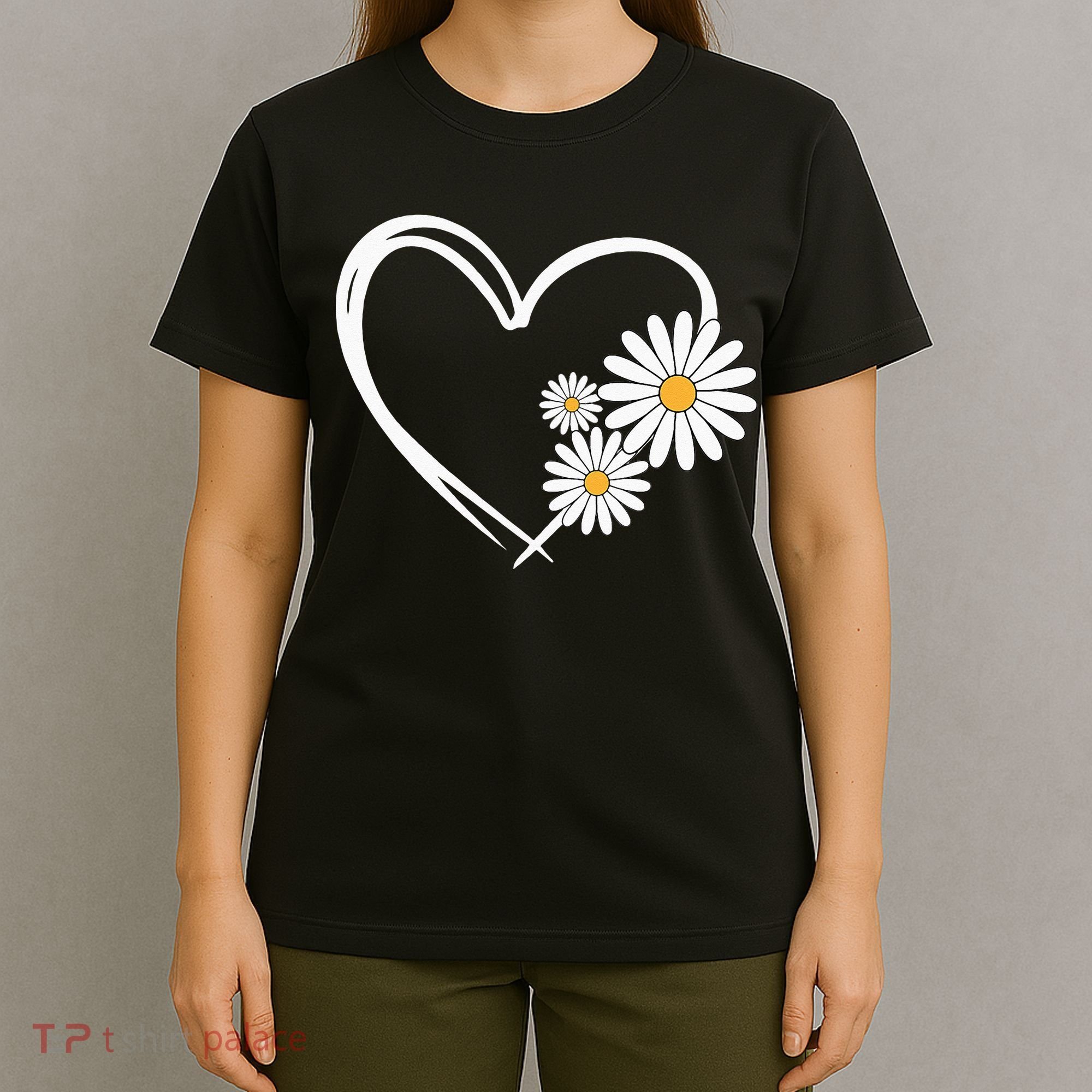 Heart With Daisy Flowers Daisies With Heart Outline T-Shirt