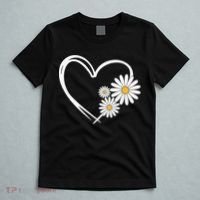 Heart With Daisy Flowers Daisies With Heart Outline T-Shirt thumb 5