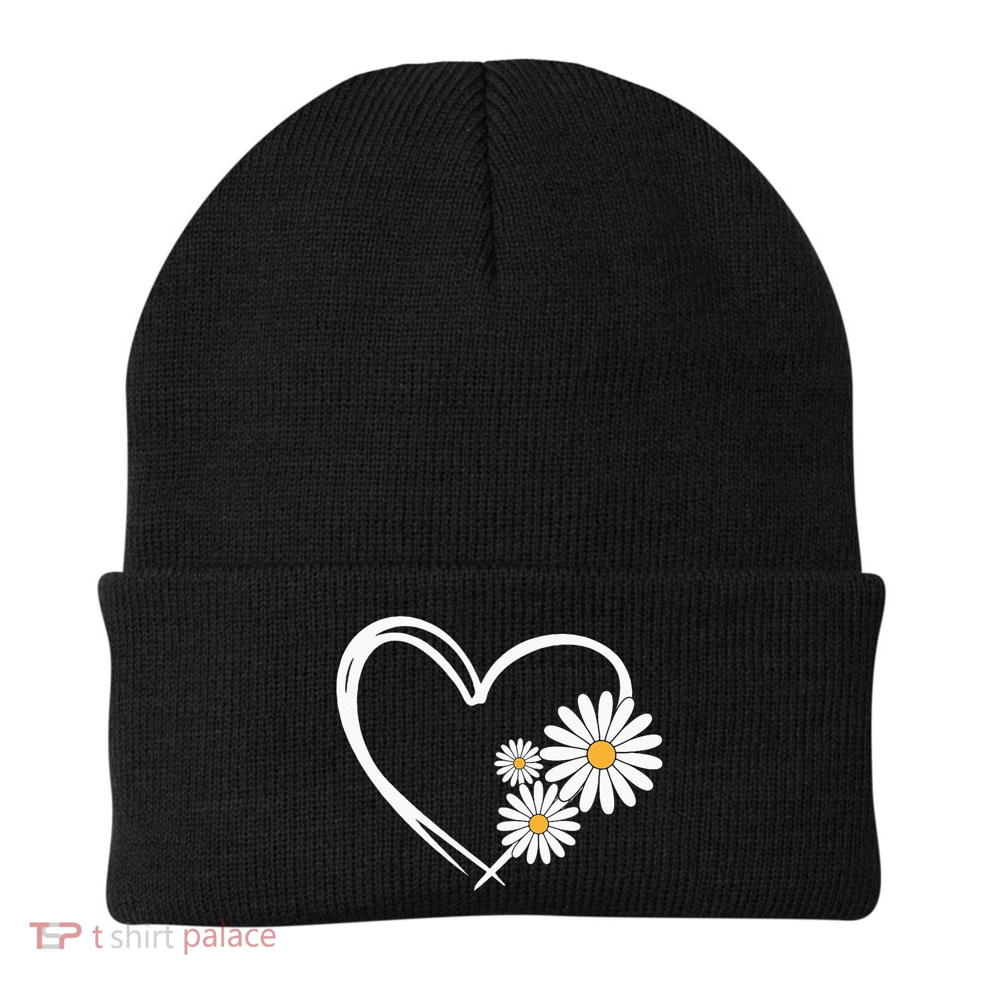 Heart With Daisy Flowers Daisies With Heart Outline Beanie