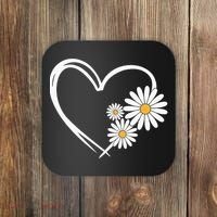Heart With Daisy Flowers Daisies With Heart Outline Coaster thumb 0