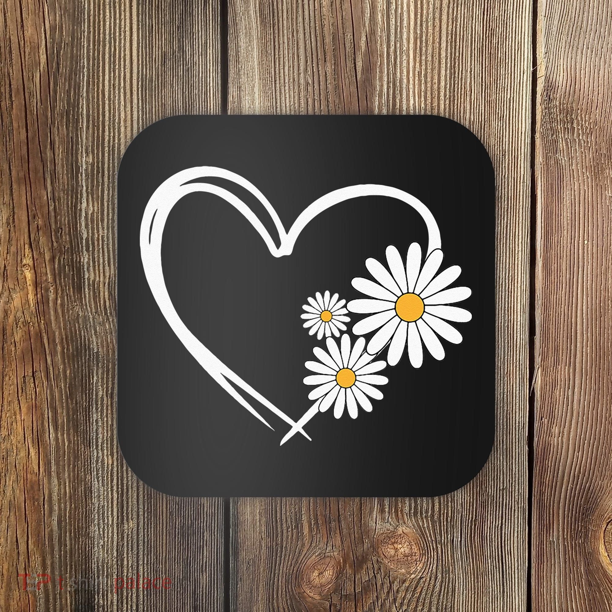 Heart With Daisy Flowers Daisies With Heart Outline Coaster