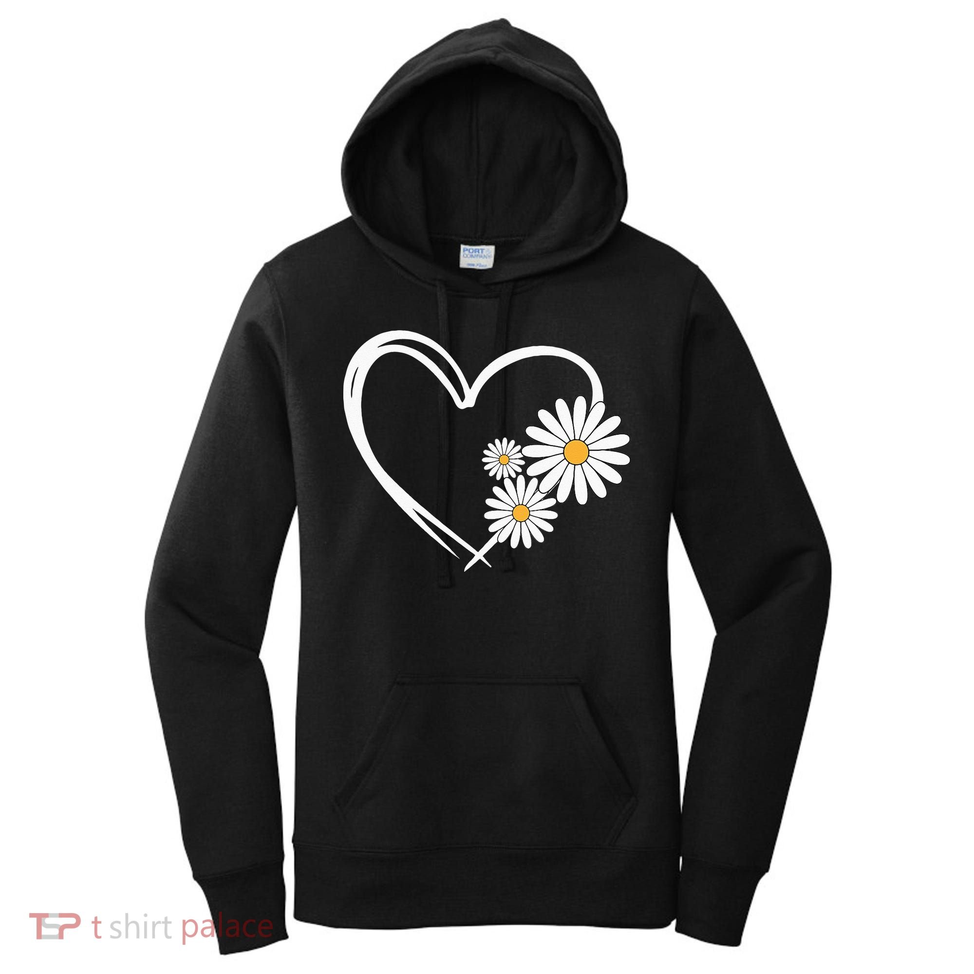 Heart With Daisy Flowers Daisies With Heart Outline Women's Hoodie