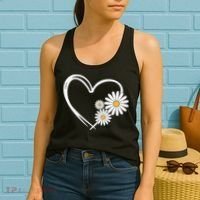 Heart With Daisy Flowers Daisies With Heart Outline Women's Tank Top thumb 2