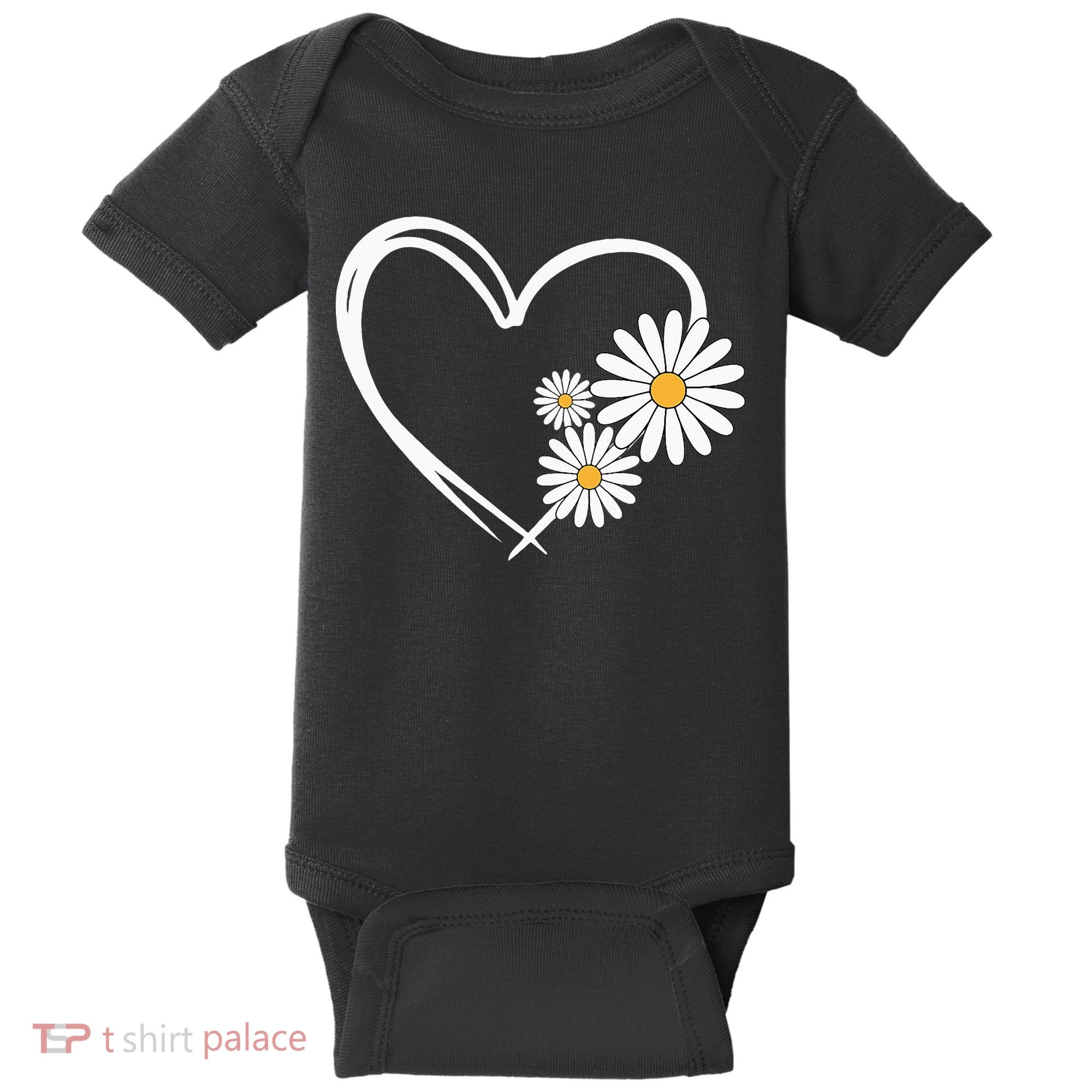 Heart With Daisy Flowers Daisies With Heart Outline Baby Bodysuit