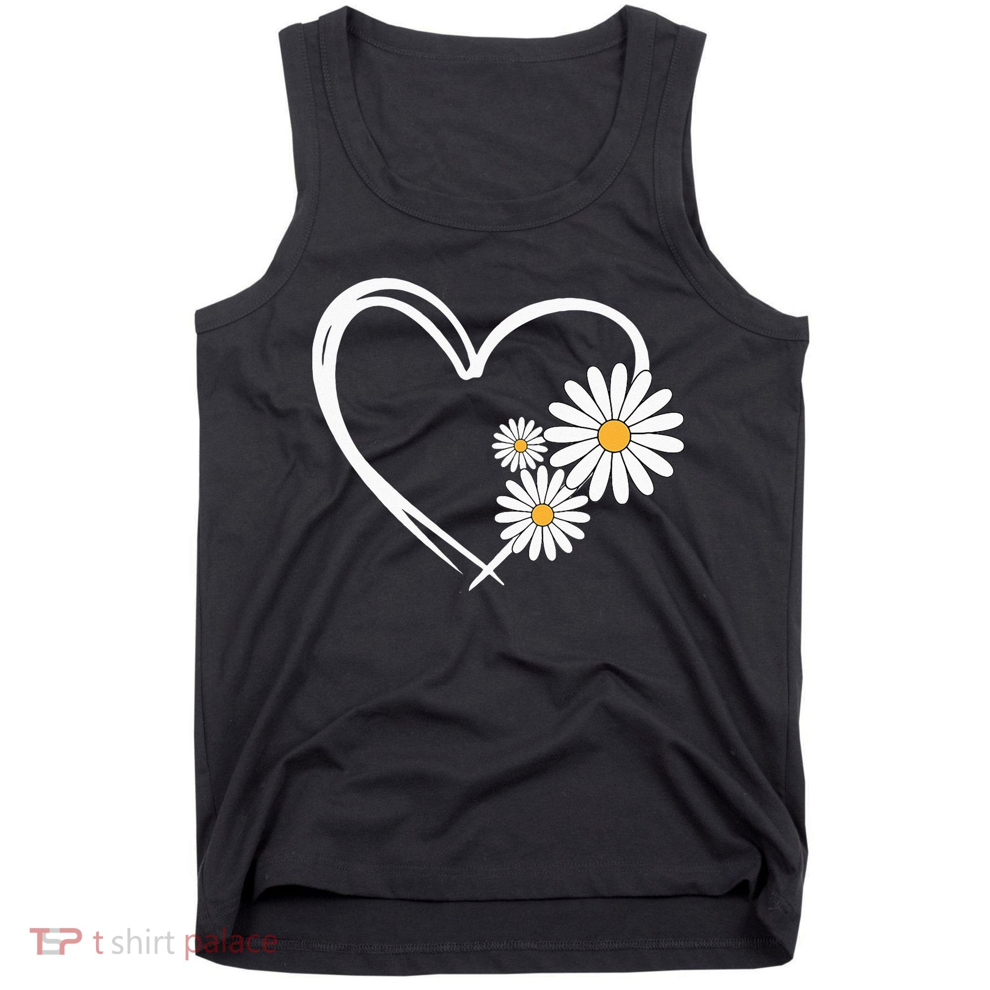 Heart With Daisy Flowers Daisies With Heart Outline Tank Top