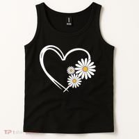 Heart With Daisy Flowers Daisies With Heart Outline Tank Top thumb 2