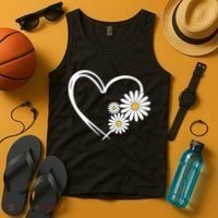 Heart With Daisy Flowers Daisies With Heart Outline Tank Top thumb 4
