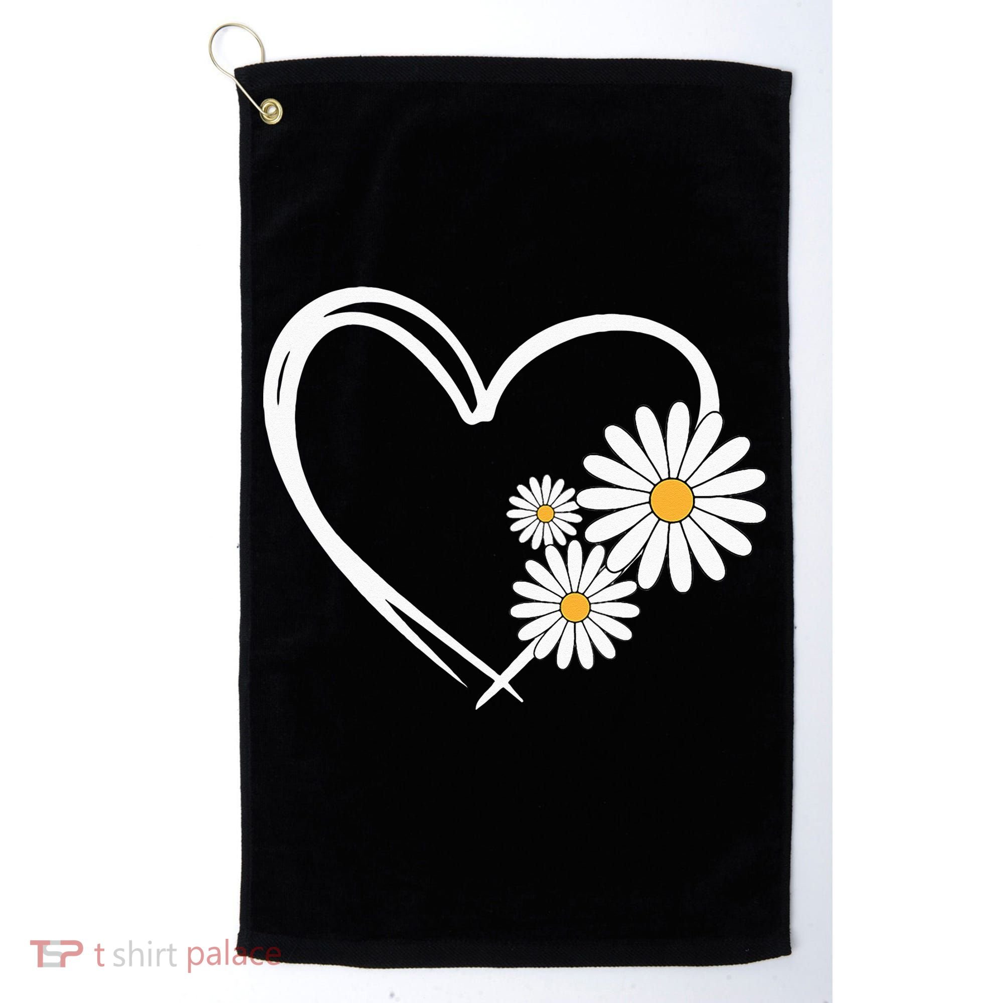 Heart With Daisy Flowers Daisies With Heart Outline Golf Towel