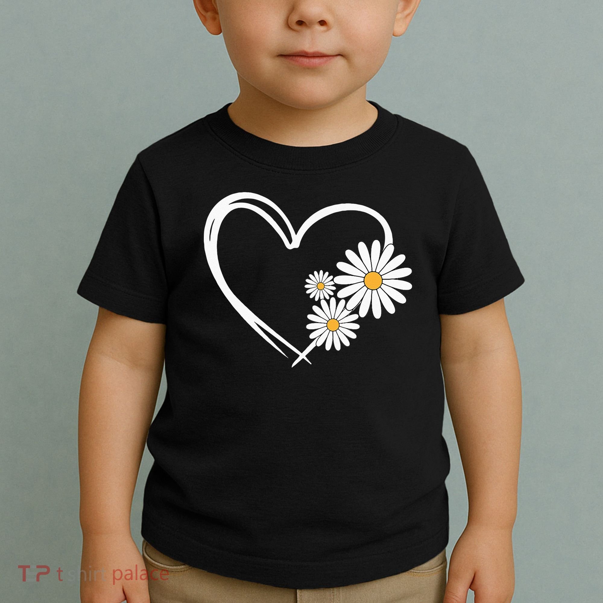 Heart With Daisy Flowers Daisies With Heart Outline Toddler T-Shirt