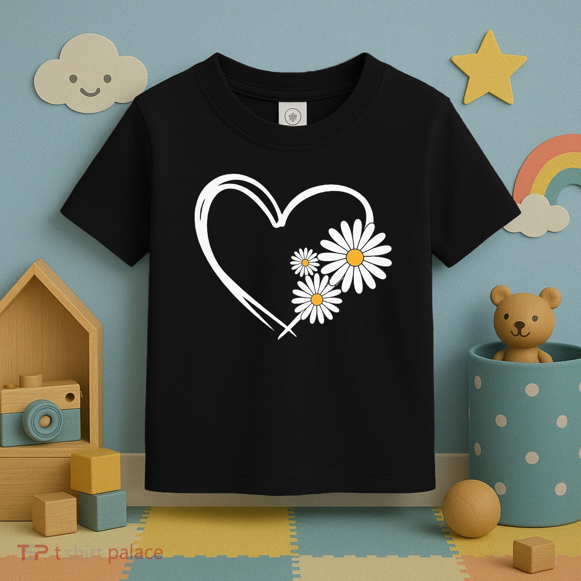 Heart With Daisy Flowers Daisies With Heart Outline Toddler T-Shirt