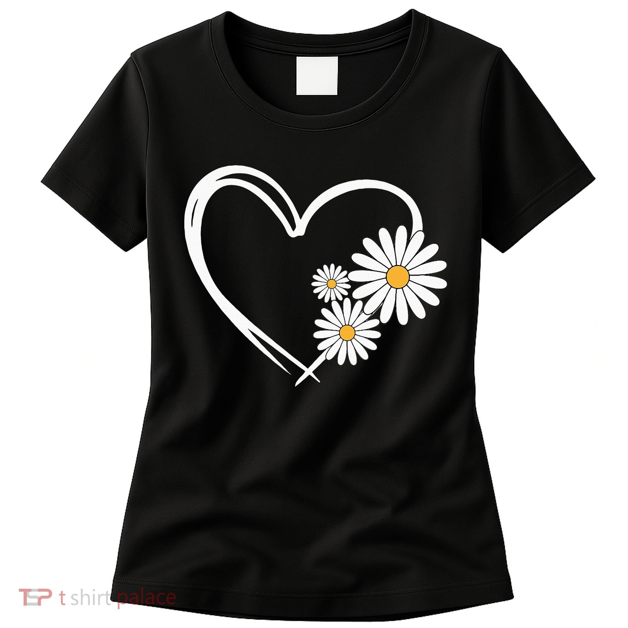 Heart With Daisy Flowers Daisies With Heart Outline Women's T-Shirt