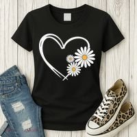 Heart With Daisy Flowers Daisies With Heart Outline Women's T-Shirt thumb 3