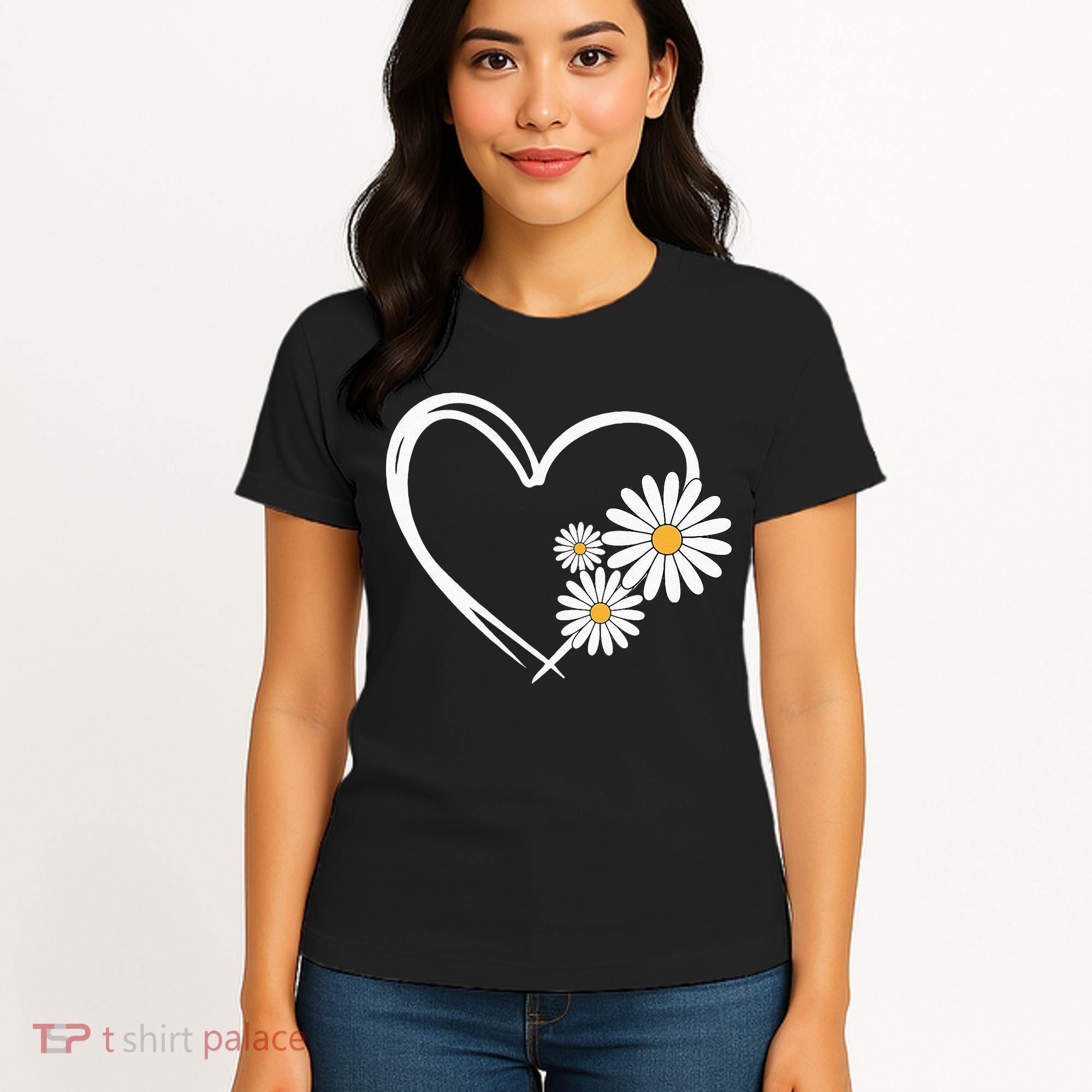 Heart With Daisy Flowers Daisies With Heart Outline Women's T-Shirt