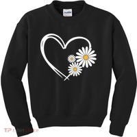 Heart With Daisy Flowers Daisies With Heart Outline Kids Sweatshirt thumb 0