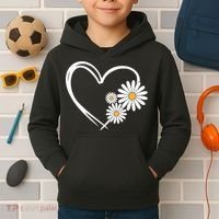 Heart With Daisy Flowers Daisies With Heart Outline Kids Hoodie thumb 2