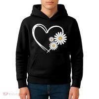 Heart With Daisy Flowers Daisies With Heart Outline Kids Hoodie thumb 4